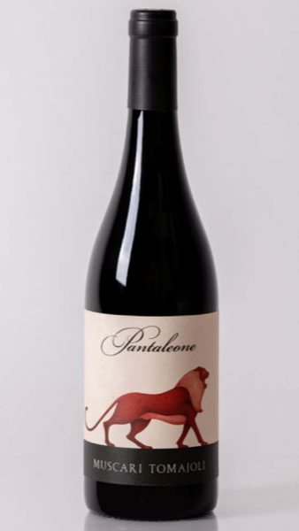 Muscari Tomajoli Pantaleone wine bottle with Etruscan inspired label
