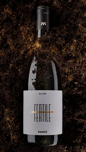 A wine bottle buried in dirt - aka terroir - because it's name is Fertile